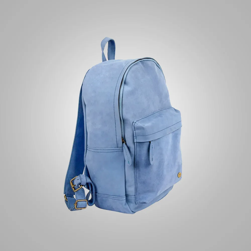 Men Handmade Premium Blue Leather Backpack With two internal compartments