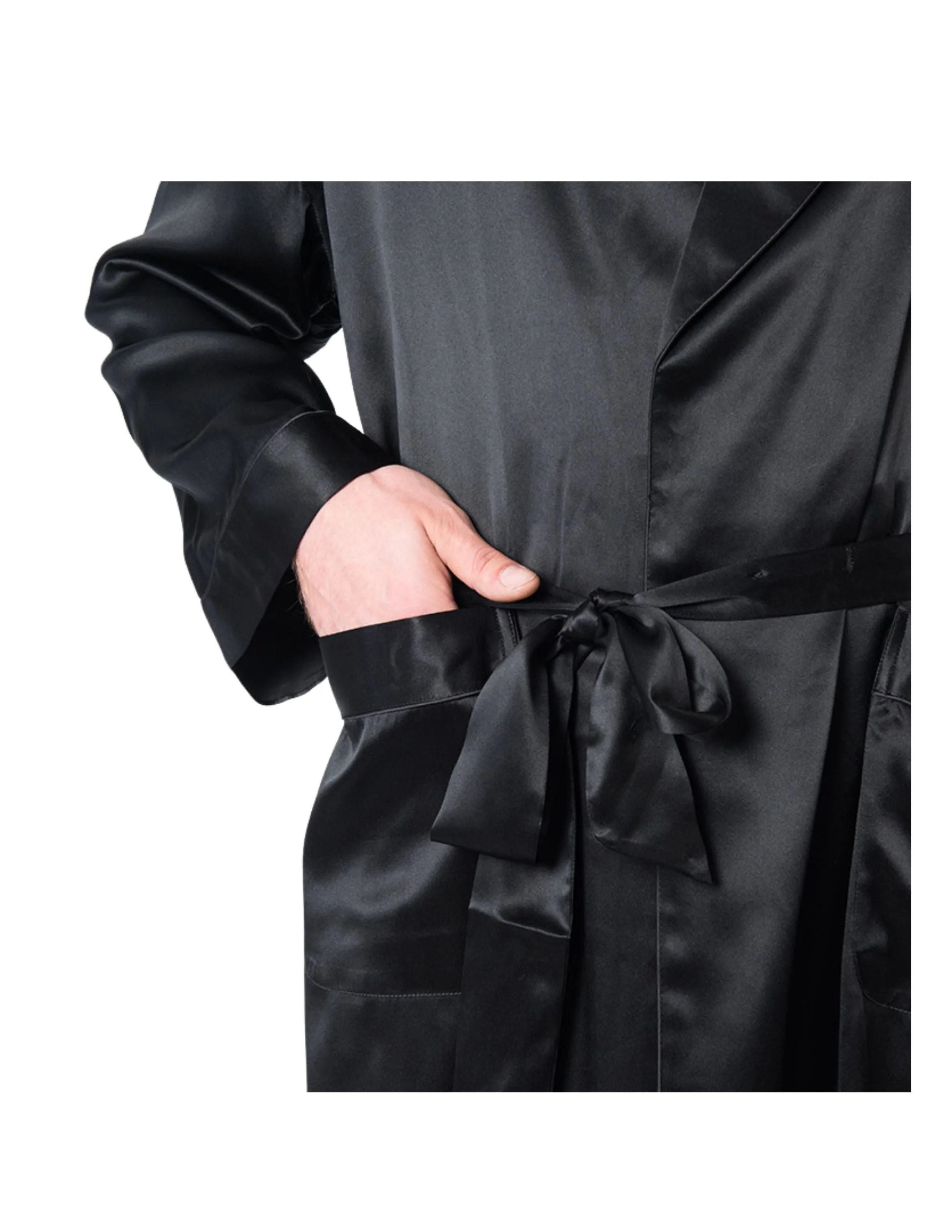 Men's Black Mulberry Silk Robe with Twilight Collar