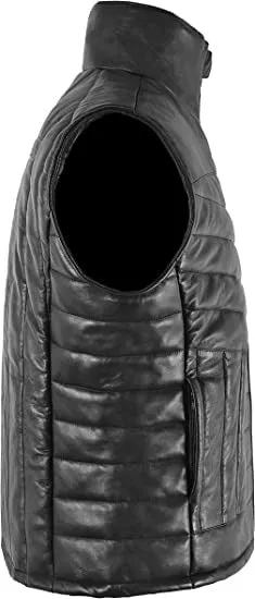 Men's Black Quilted Puffer Leather Vest