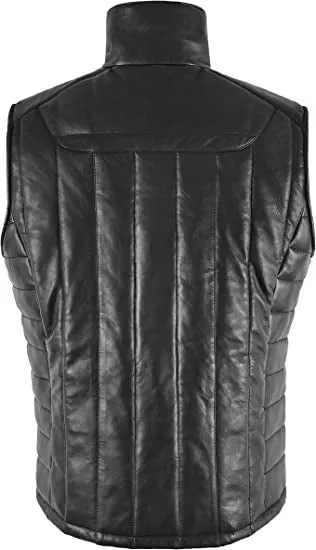 Men's Black Quilted Puffer Leather Vest