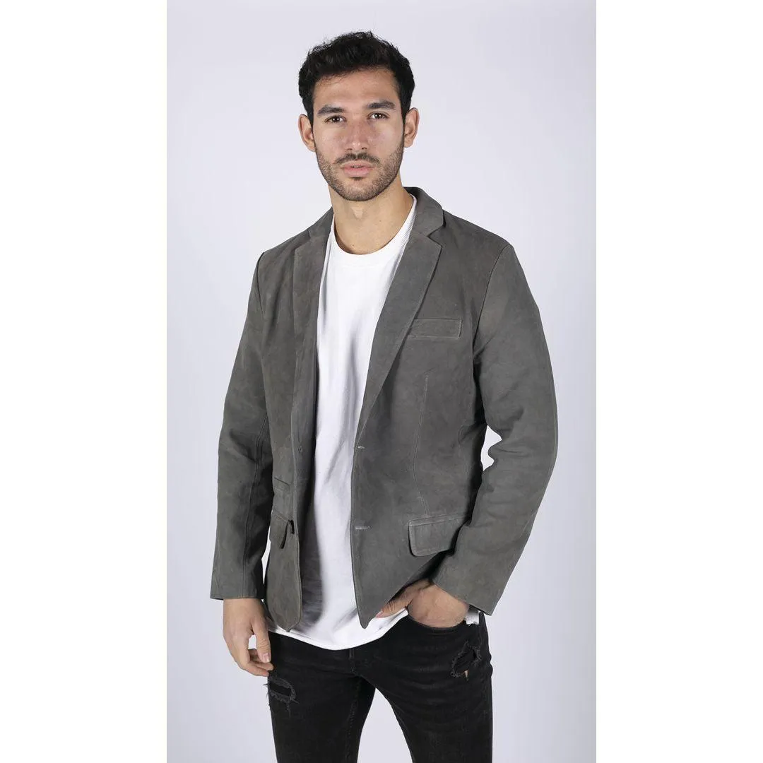 Mens Genuine Suede Blazer Style Jacket Leather Mens Classic VIntage Smart Casual