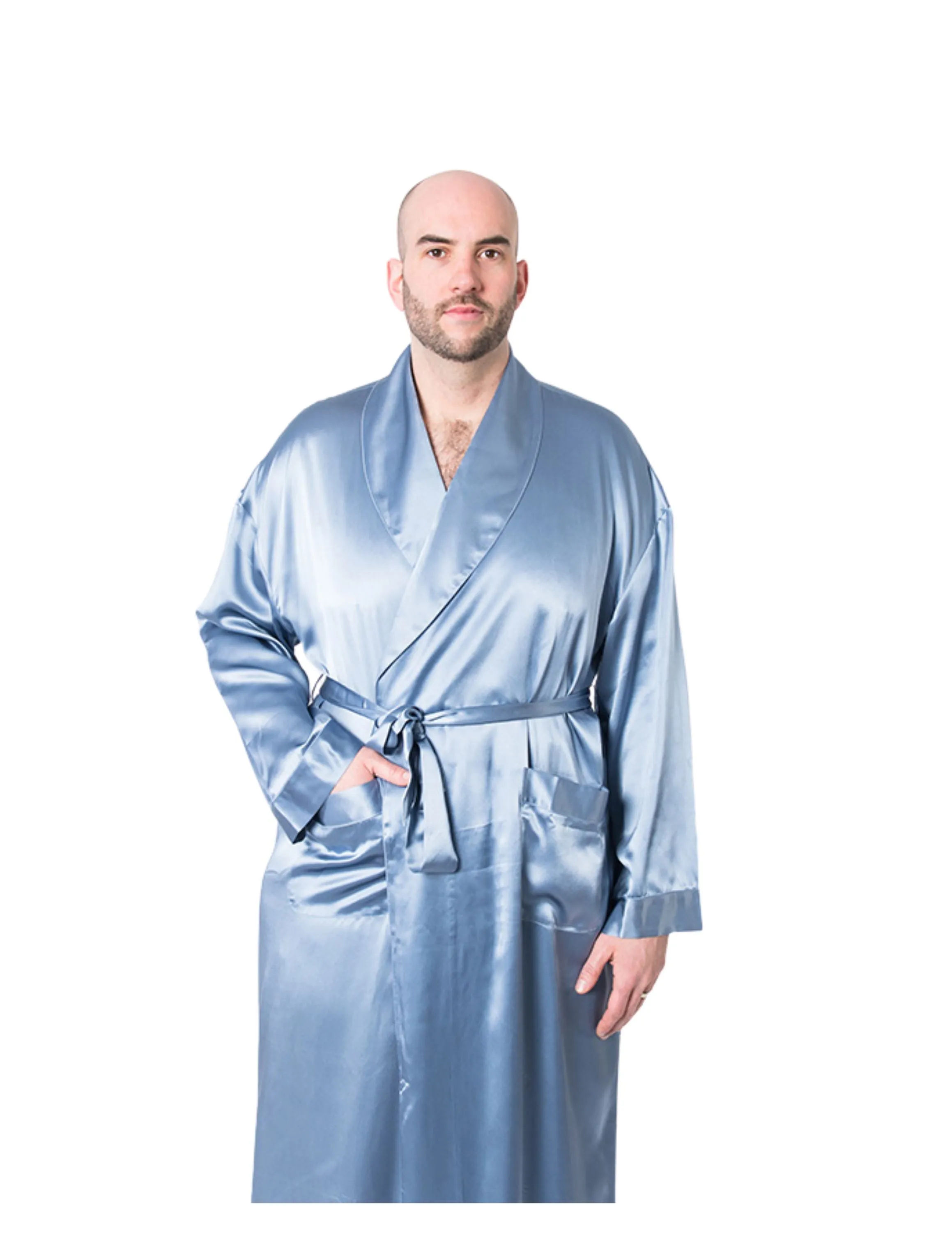 Men's Twilight Blue Mulberry Silk Robe