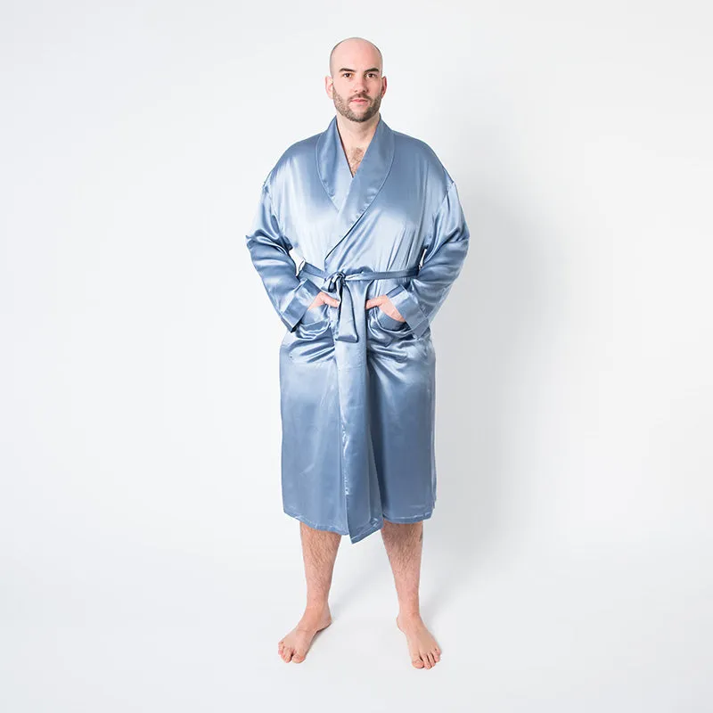 Men's Twilight Blue Mulberry Silk Robe