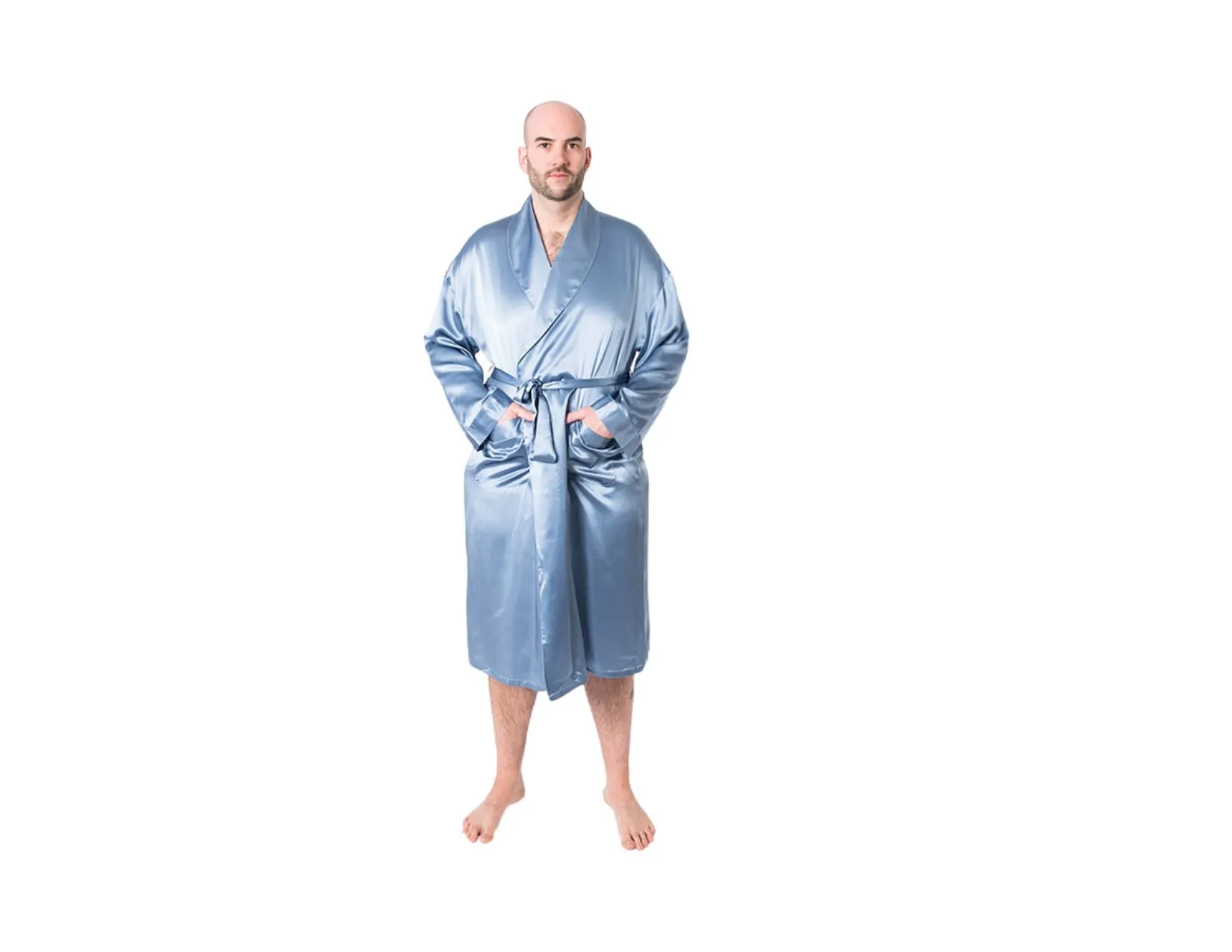 Men's Twilight Blue Mulberry Silk Robe