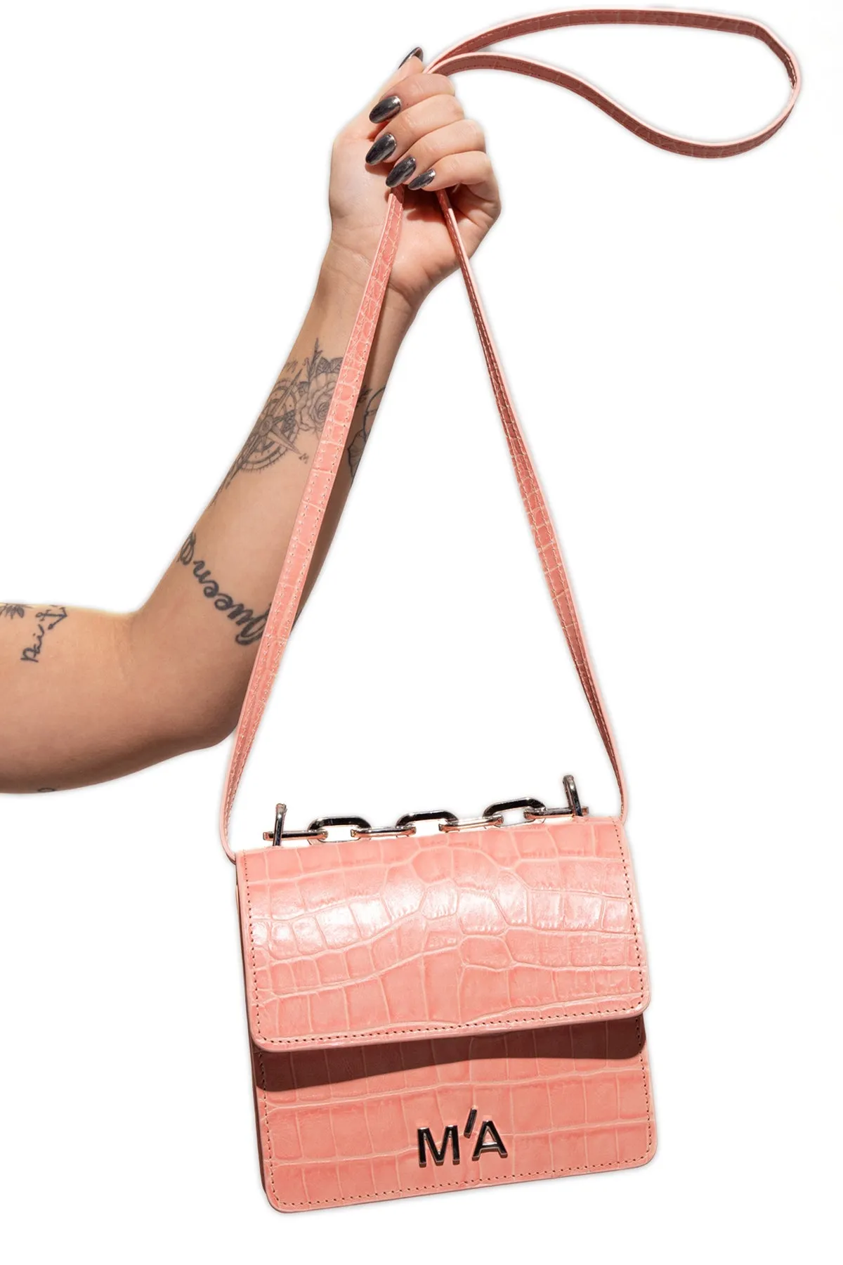 MINI CHAIN BAG IN PINK CROCO