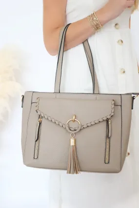 Phoebe Whipstitch Pocket Tote - Taupe