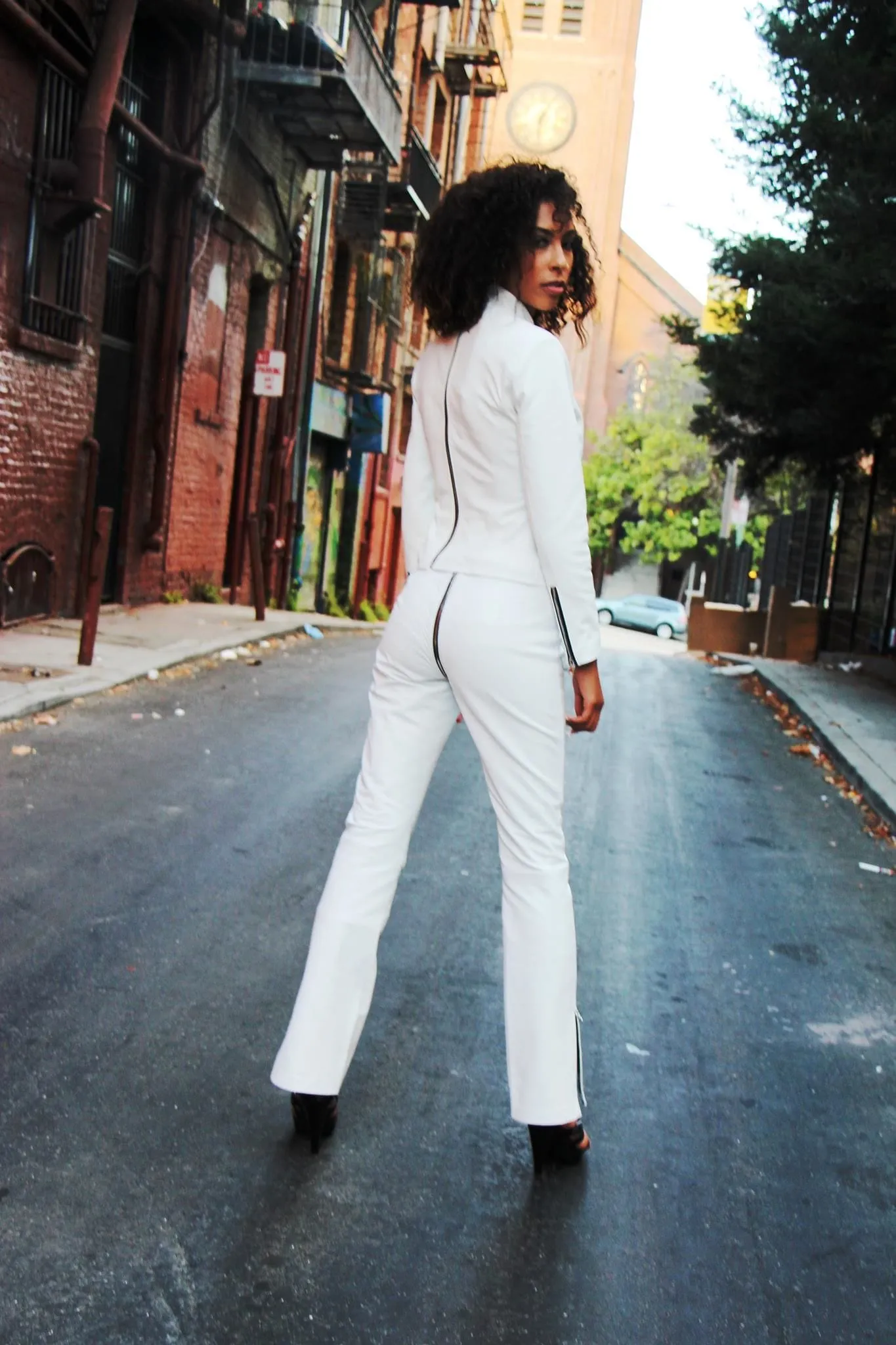 "Legs for Days"  with our White Leather Pants that we make for the film industry