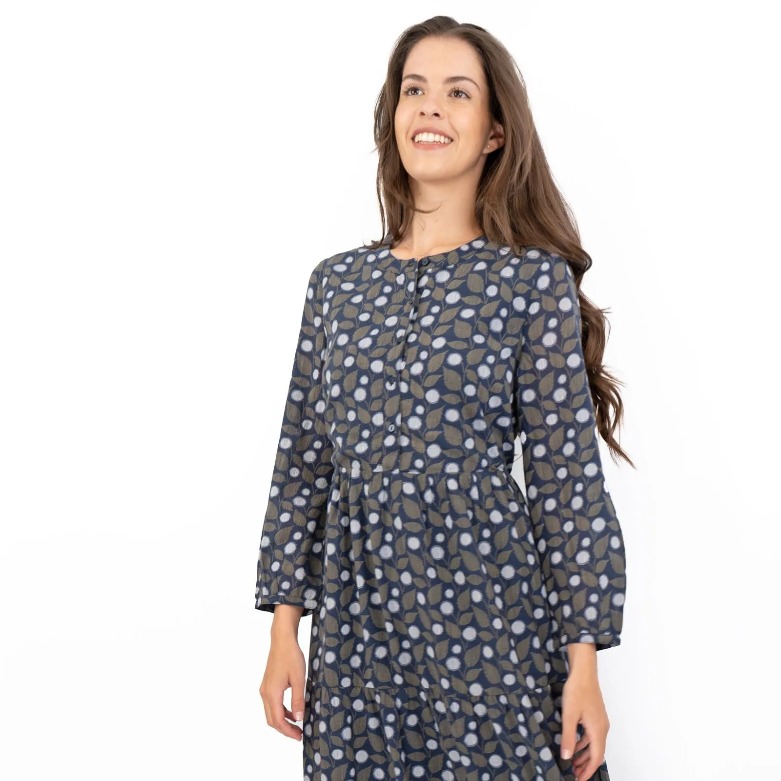 Seasalt Navy Leaves Charbon Midi Dress