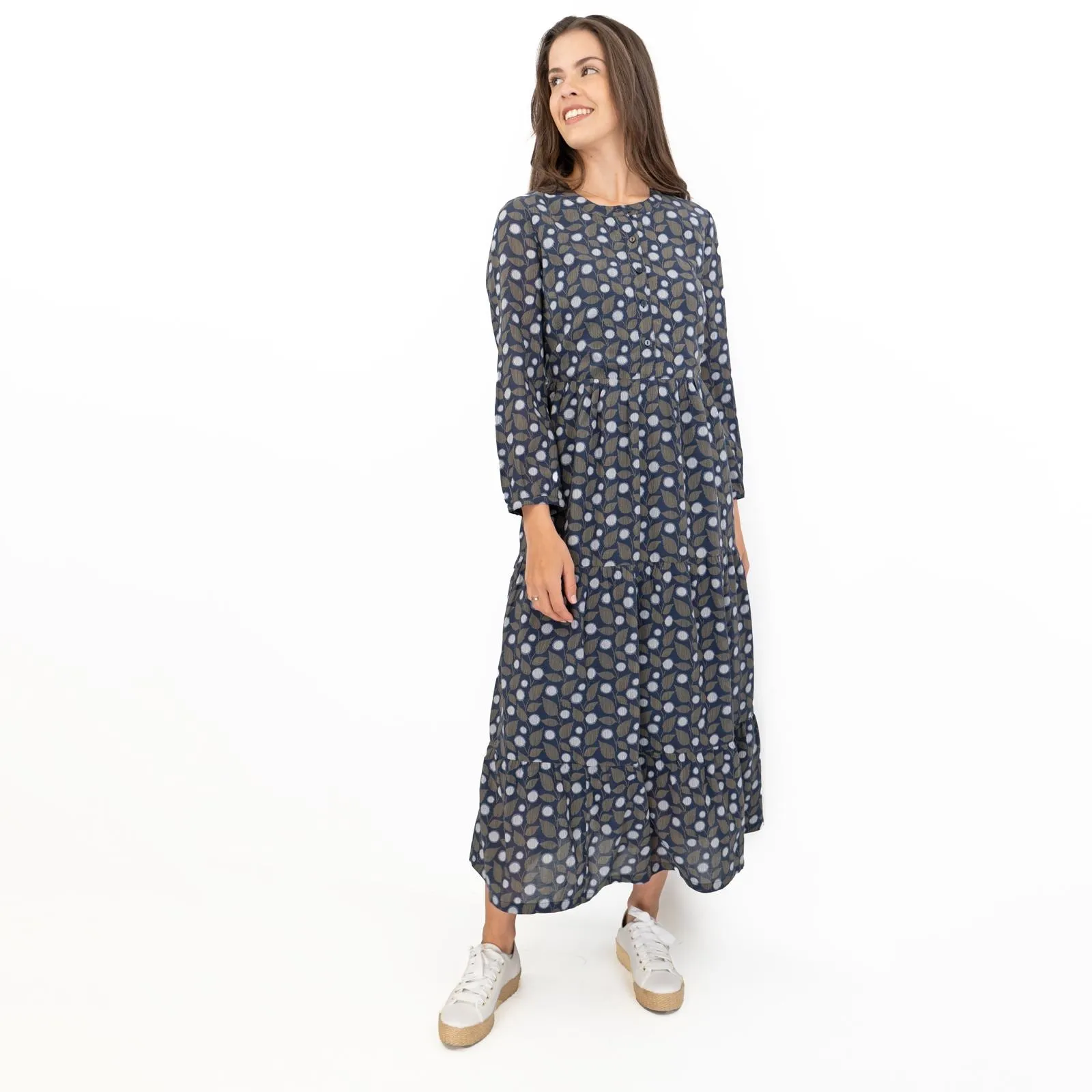 Seasalt Navy Leaves Charbon Midi Dress