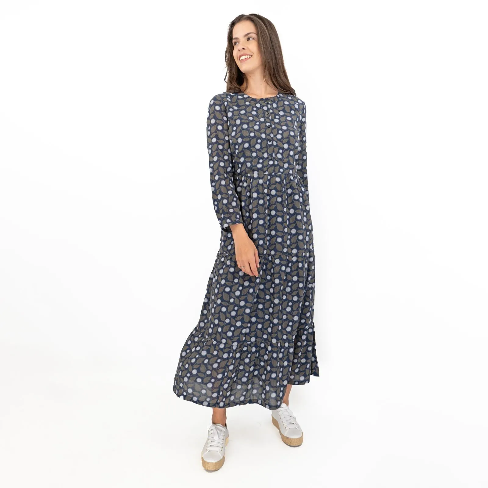 Seasalt Navy Leaves Charbon Midi Dress