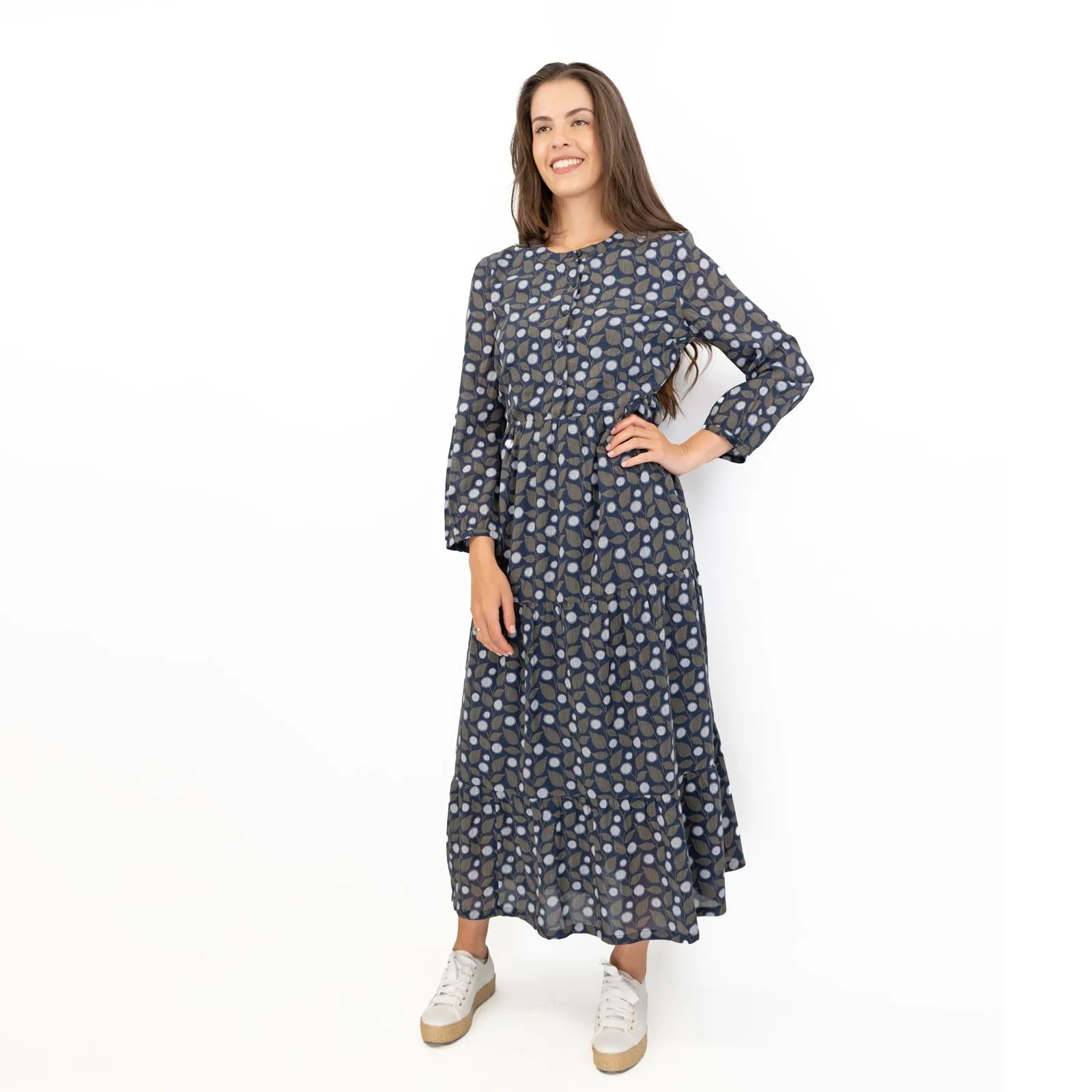 Seasalt Navy Leaves Charbon Midi Dress