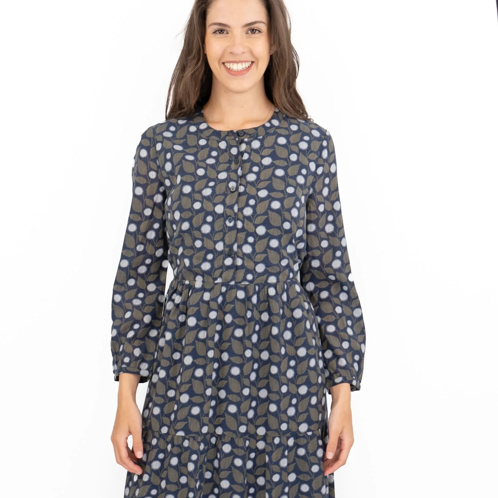 Seasalt Navy Leaves Charbon Midi Dress