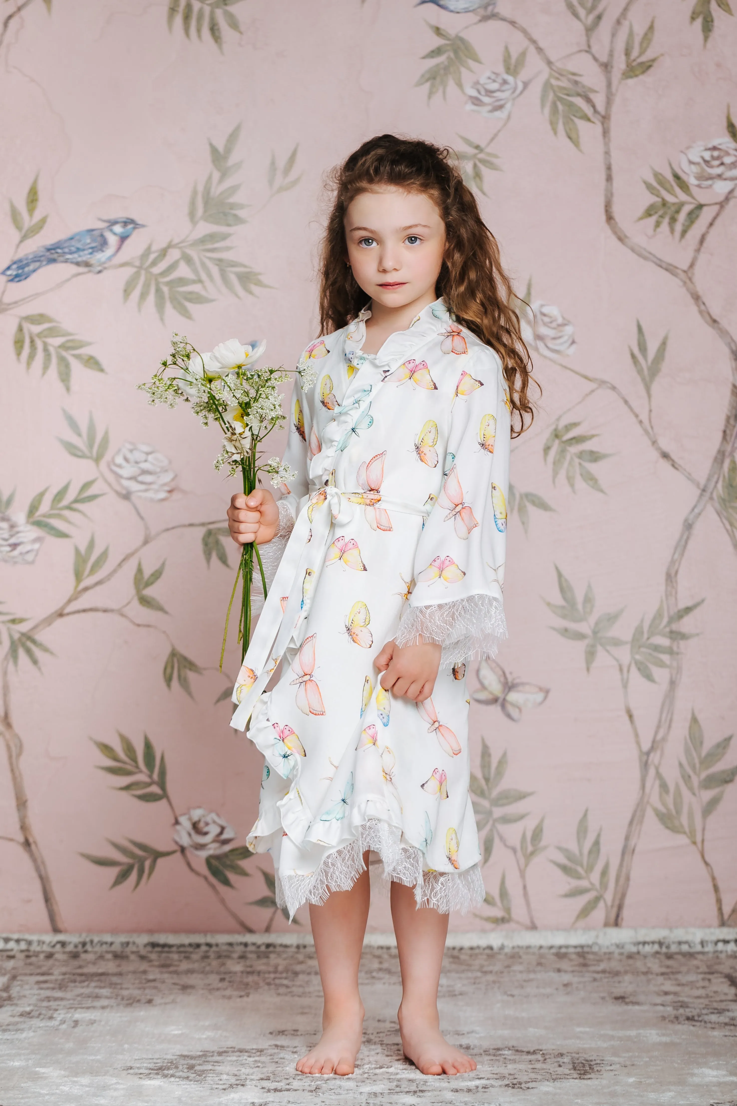 SOFIA - CHILDREN’S DRESSING GOWN WHITE BUTTERFLIES