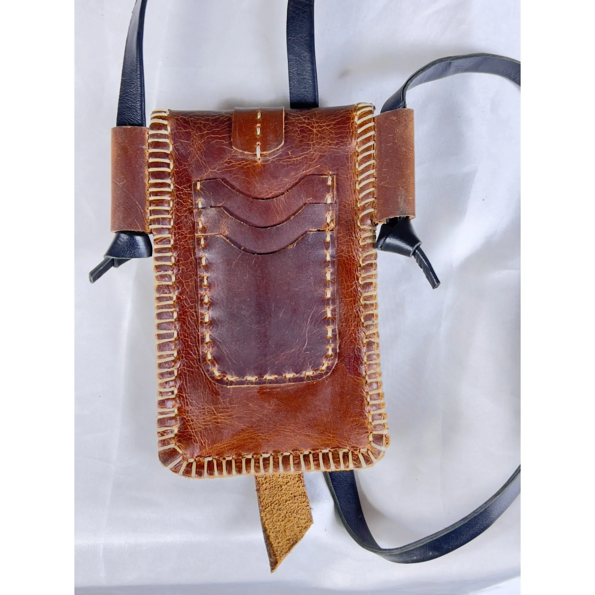 STYLISH LEATHER CELL PHONE CROSSBODY BAG HAND SEWN-M8B