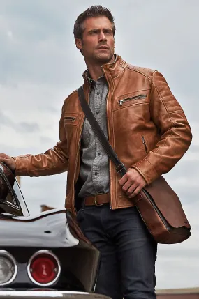 Udo Waxed Lambskin Leather Moto Jacket