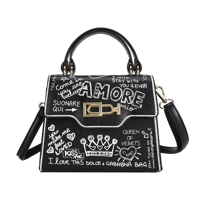 Unisex Leather Mini Chain Graffiti Bags