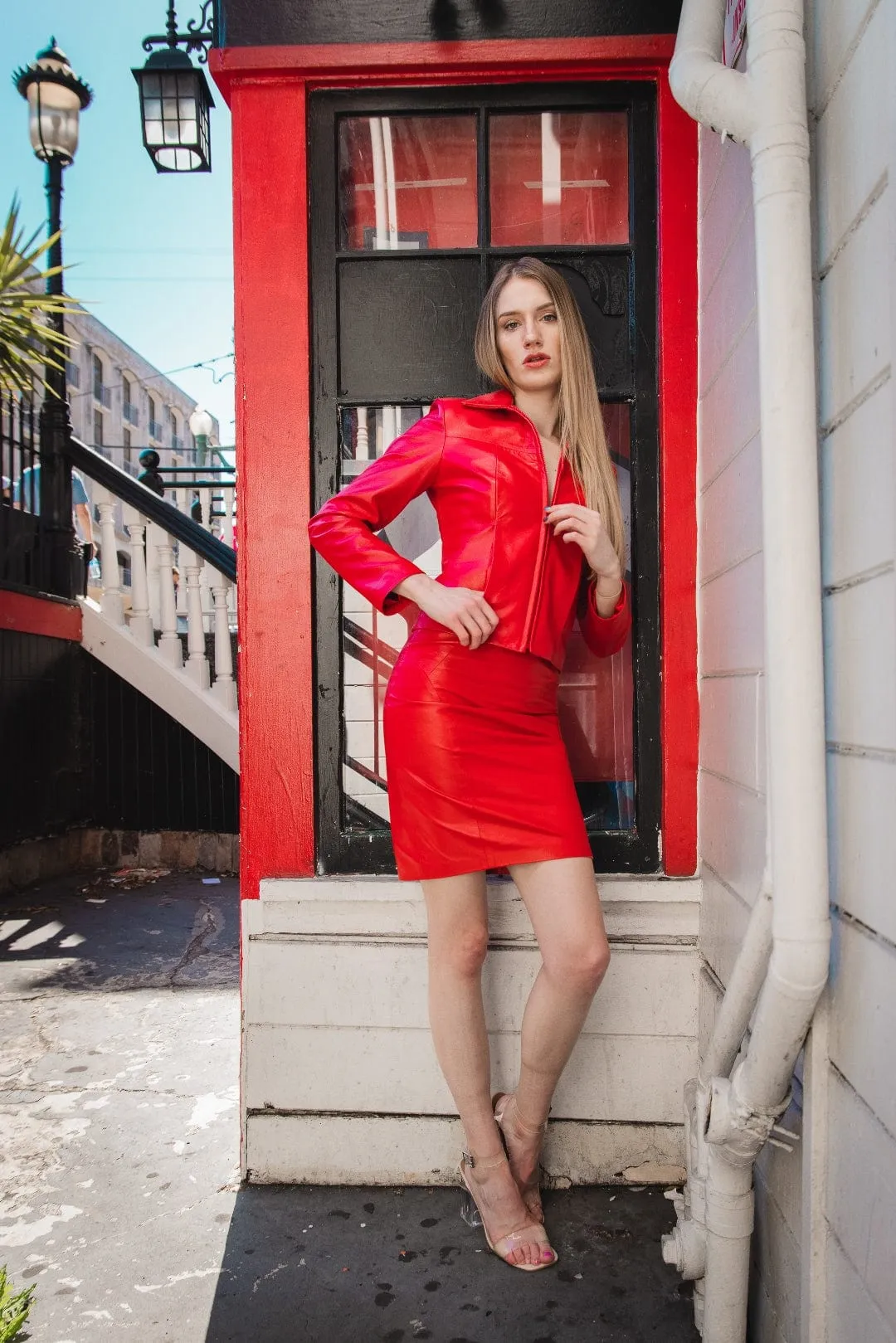 Valentine's Day Lipstick Red Leather Pencil Skirt